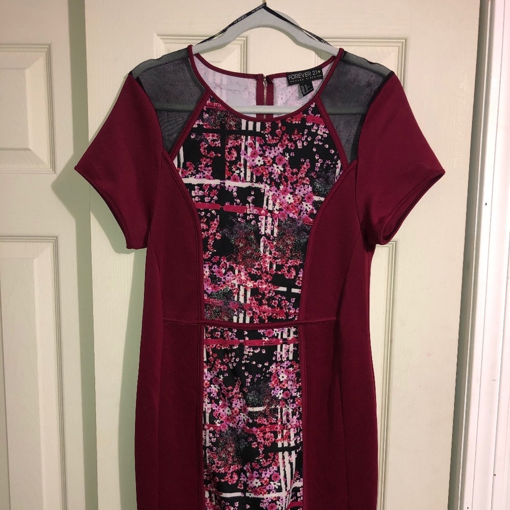 Women's Dark Pink Floral Symmetrical Dress